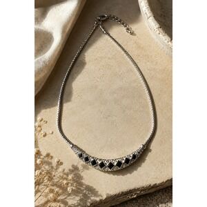 Vintage Vendome Art Deco Rhinestone Black Diamond Bib Snake Chain Necklace